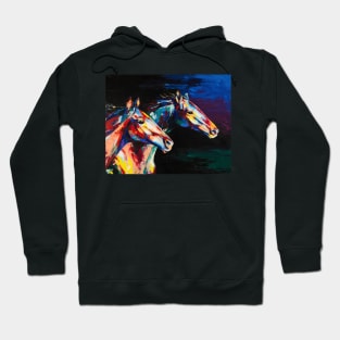 Horses oil portrait painting in multicolored tones. Hoodie